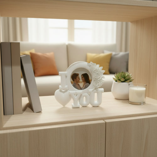 I Love You Fotolijstje Wit met Bloemen - Gepersonaliseerd met Jouw Foto