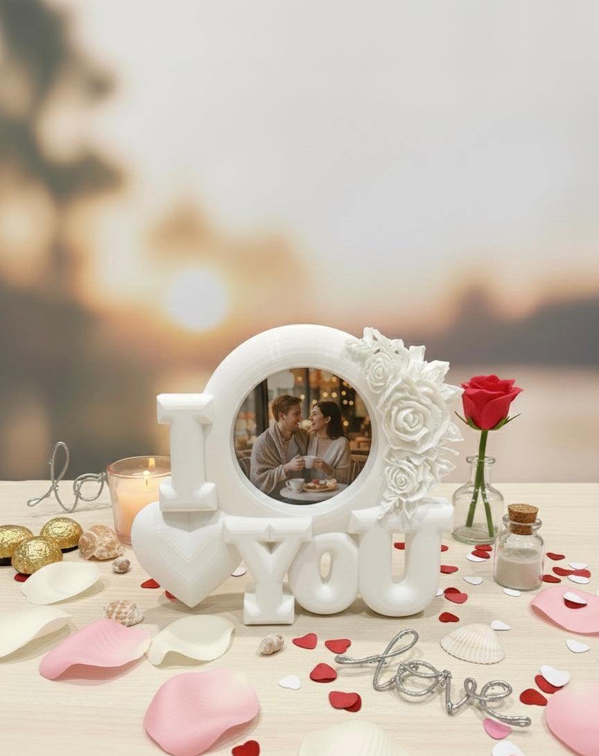 I Love You Fotolijstje Wit met Bloemen - Gepersonaliseerd met Jouw Foto