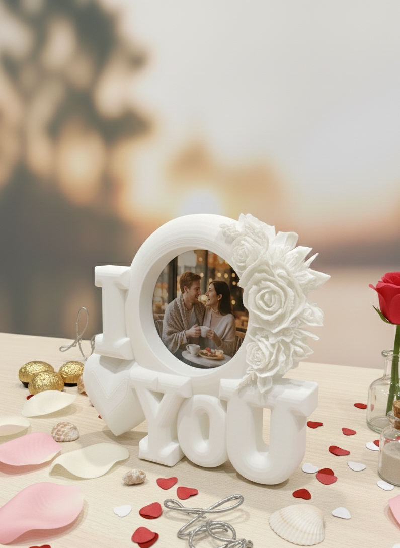 I Love You Fotolijstje Wit met Bloemen - Gepersonaliseerd met Jouw Foto
